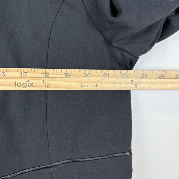 Chico’s Floral Embroidered Ponte Long Jacket Coat 2 US L Black One Button Boho - Picture 7 of 9